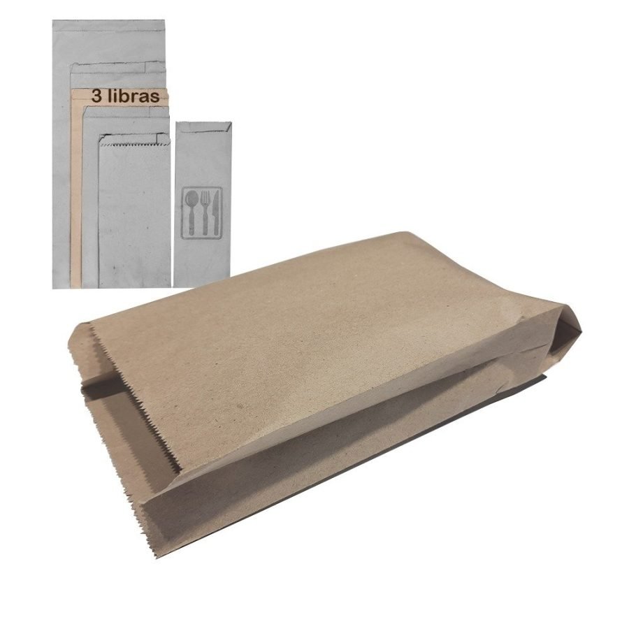 Bolsa de papel kraft 3 libra paquete x100