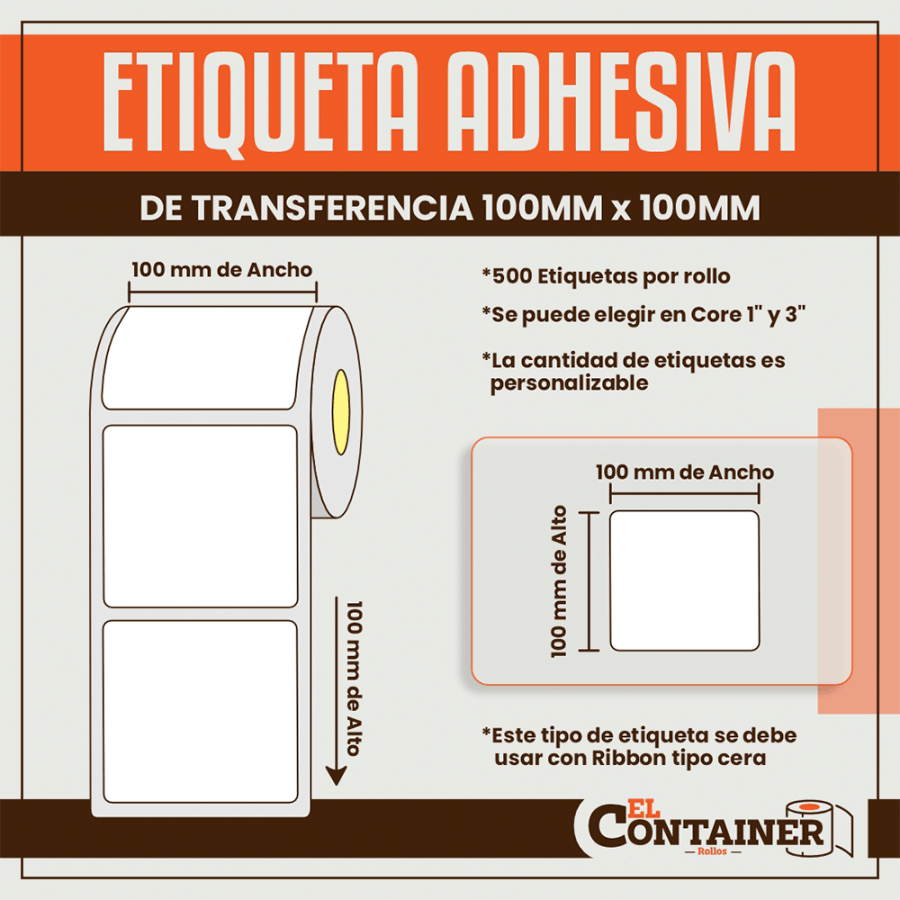 Etiqueta Adhesiva De Transferencia 100mm x 100mm