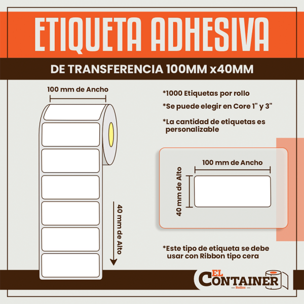 Etiqueta Adhesiva De Transferencia 100mm x 40mm