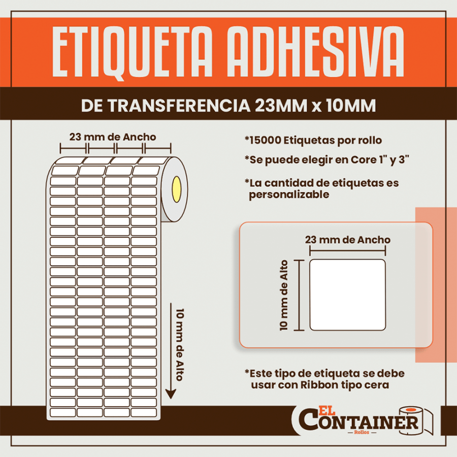Etiqueta Adhesiva De Transferencia 23mm x 10mm