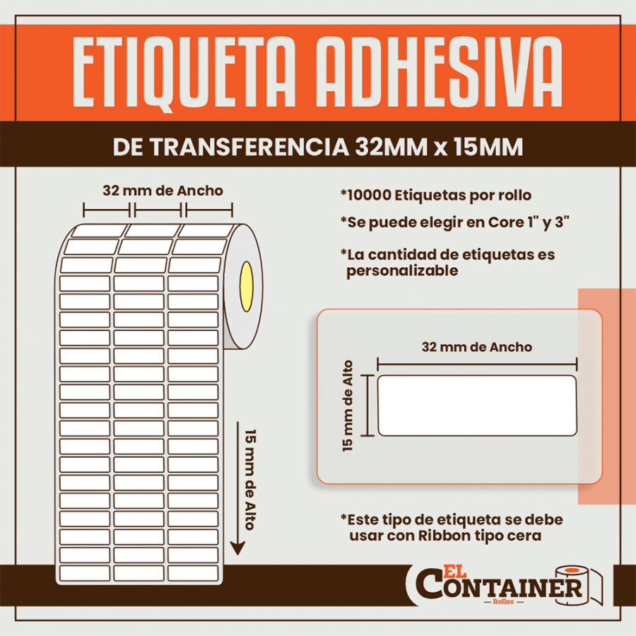 Etiqueta Adhesiva De Transferencia 32mm x 15mm