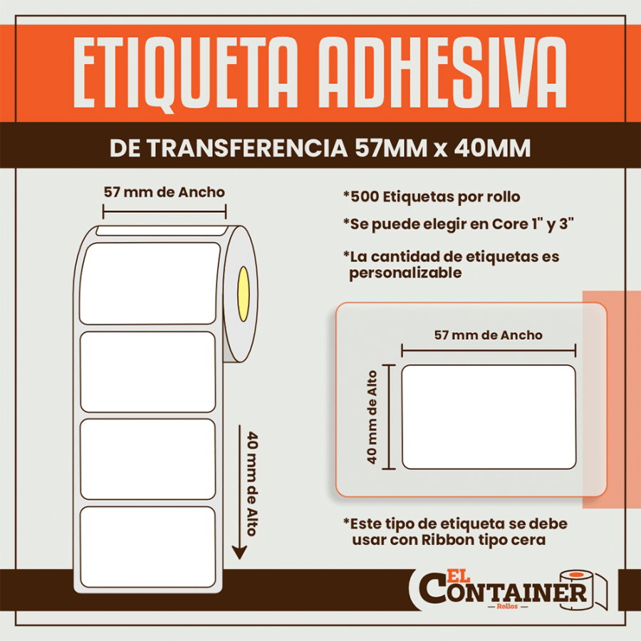 Etiqueta Adhesiva De Transferencia 57mm x 40mm