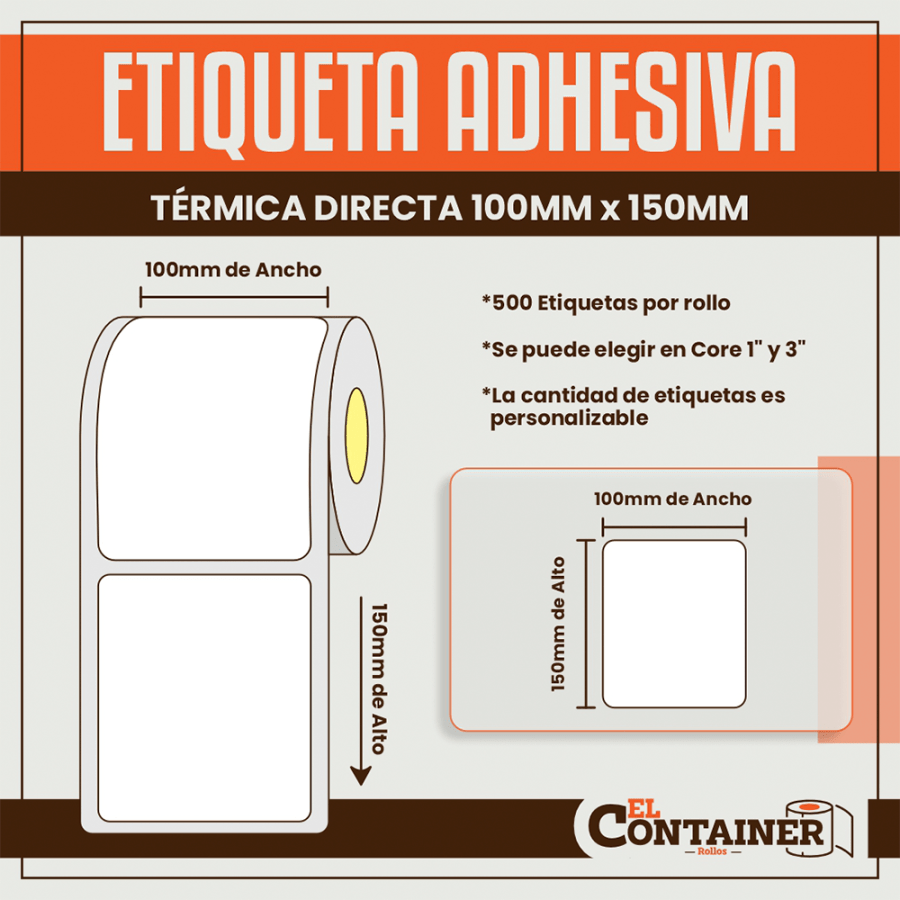 Etiqueta Adhesiva Térmica Directa De 100mm X 150mm