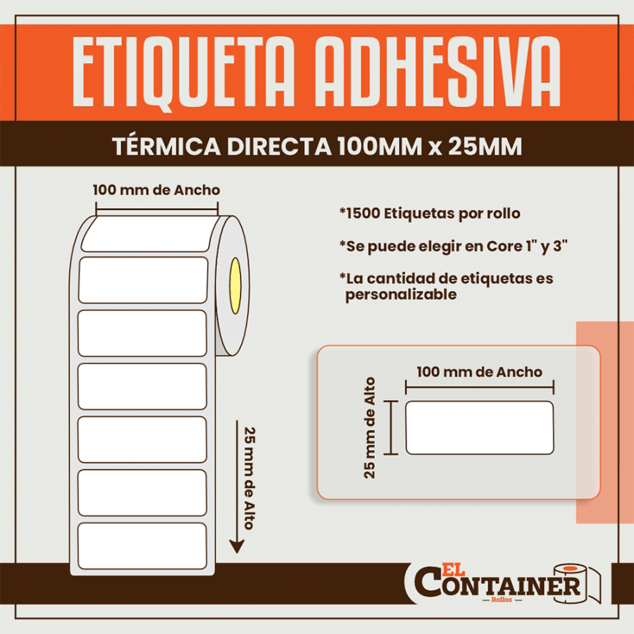 Etiqueta Adhesiva Térmica Directa De 100mm X 25mm