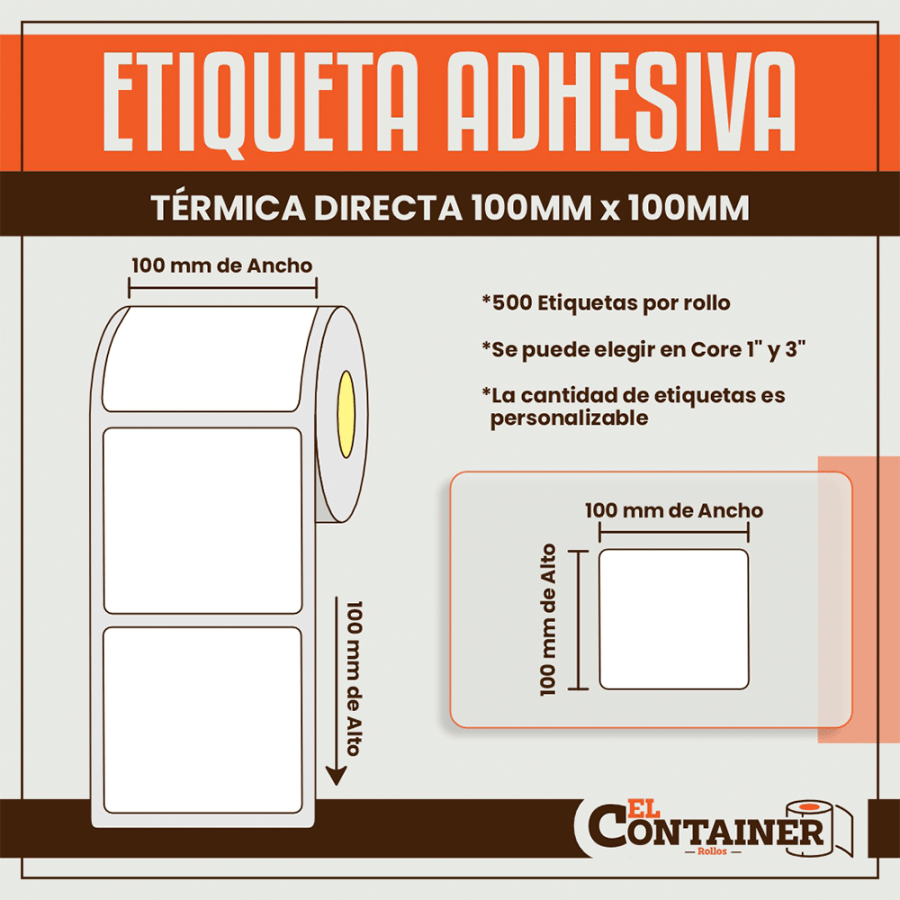Etiqueta Adhesiva Térmica Directa De 100mm x 100mm