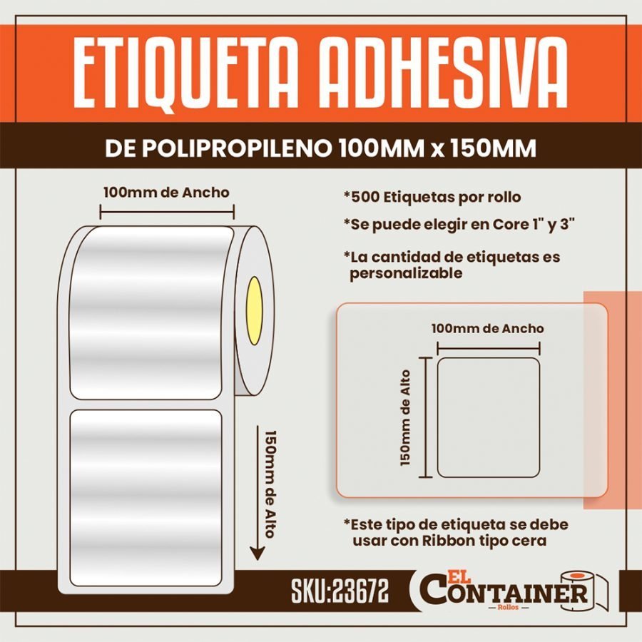 Etiqueta adhesiva de polipropileno 100mm x 150mm