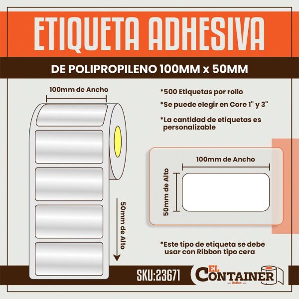 Etiqueta adhesiva de polipropileno 100mm x 50mm