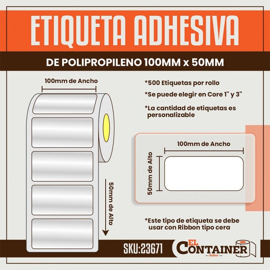 Etiqueta adhesiva de polipropileno 100mm x 50mm