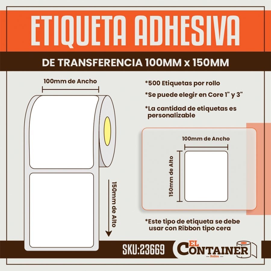 etiqueta adhesiva de transferencia 100mm x 150mm
