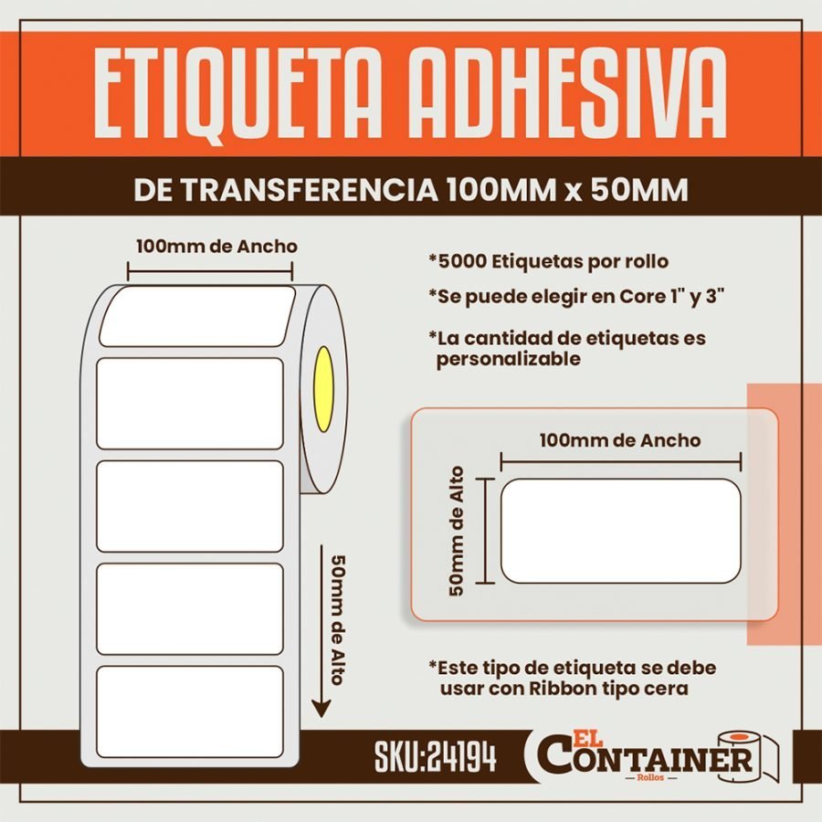 etiqueta adhesiva de transferencia 100mm x 50mm