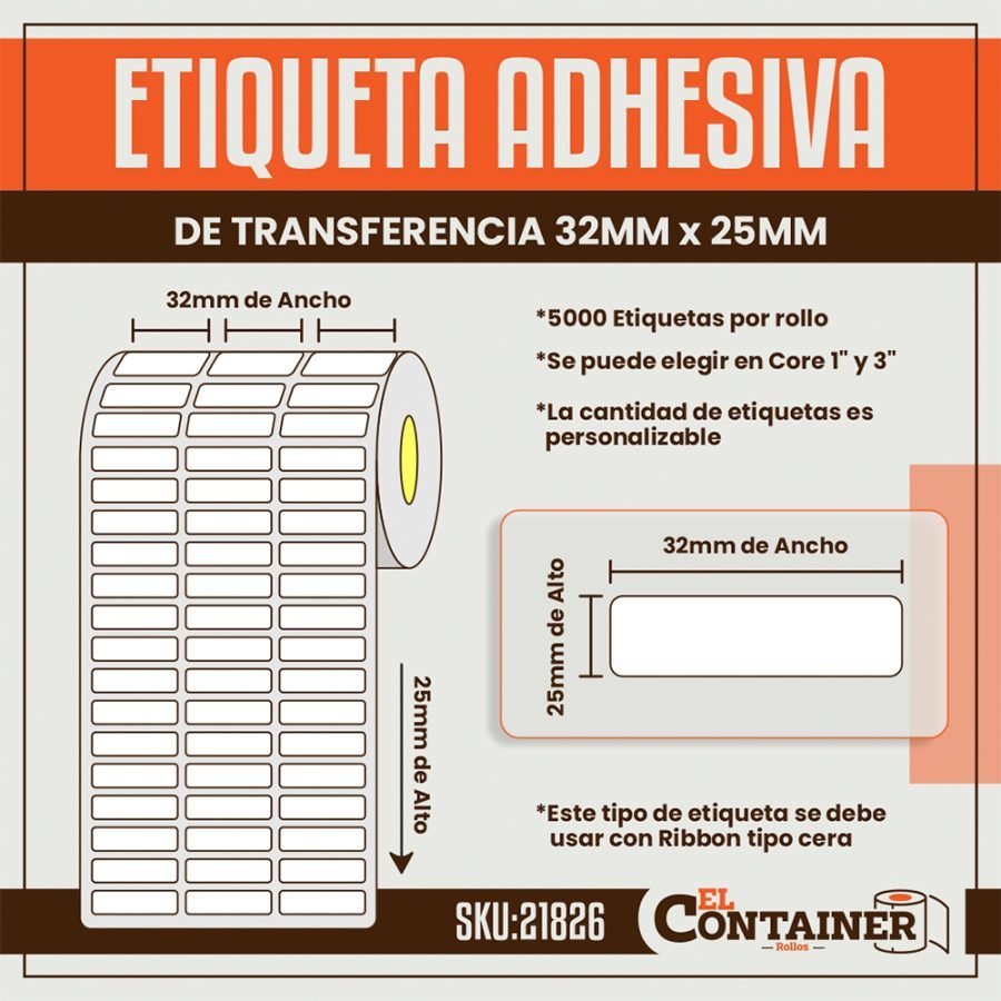 etiqueta adhesiva de transferencia 32mm x 25mm