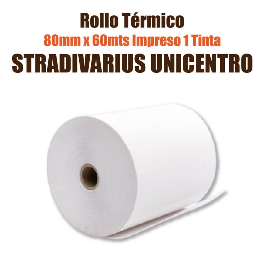 Rollo Térmico 80mm x 60mts Impreso 1 Tinta STRADIVARIUS UNICENTRO